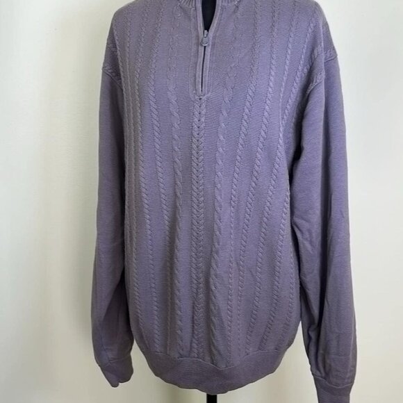 VTG Scottish Winds 1/4 Zip Cable Knit Sweater Gray-Lavender Lined Pull Over  Cla - Picture 1 of 8